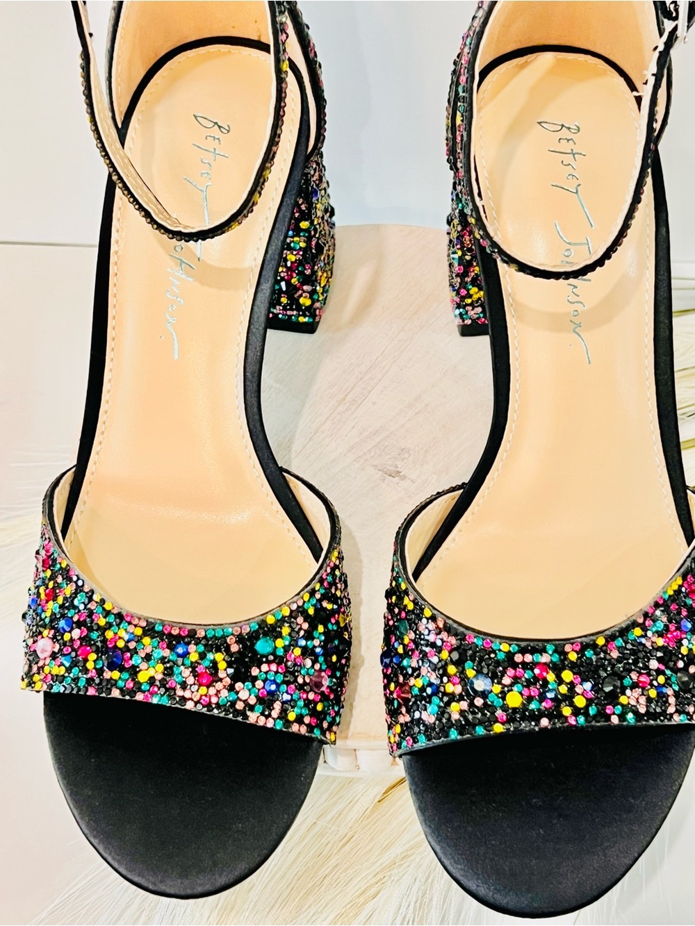 Betsey Johnson Black Multicolor Beaded Block Heel - Picture 5 of 16